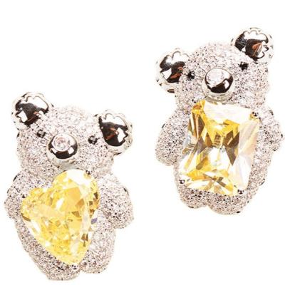 China 925 Sterling Silver Cute Cute Bear Stud Earrings Shiny Jewelry For Girls for sale