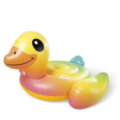 China Playing Or Lounging Little Yellow Duck Row Pool Seaside Bed Inflatable Floating Water Toy Mount Floating Floating Island for sale