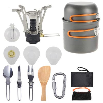 China High Grade Hard Alumina Amazon Cookware Combination Outdoor Hot Selling Camping Picnic Stove Cookware Set 1-2 People for sale