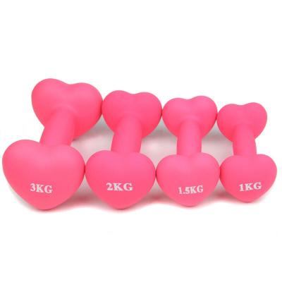 China Yoga Exercise Sporting Goods Yoga Dumbbell Heart Shape Rubber Cover Dumbbell For Women Fitness for sale