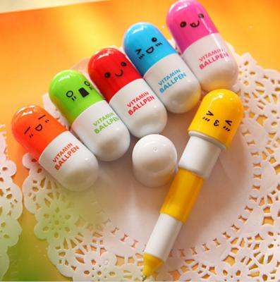 China Pill Shaped Vitamin Ballpen Promotional Stationery With Smile Face for sale