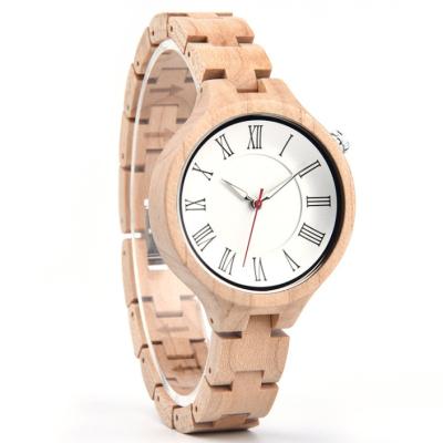 China Non-Specific Custom OEM Logo Women Wrist Watch Wooden Quartz Dress Watch Maple Wood for sale