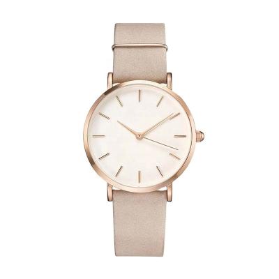 China Non-Specific Popular Women Wristwatch With Light Pink Leather Strap Rose Gold Ladies Watch Slim Design OEM Manufacturer for sale