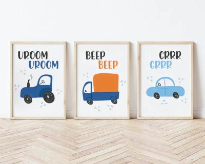 China Modern 3 Piece Cars Boys Set Prints Nursery Poster Canvas Wall Art Classroom Decor Kids Room Decoration Print for sale