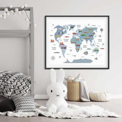 China Abstract Nursery Decor World Map Transportation Poster Canvas Wall Art Classroom Decor Kids Room Decoration Print for sale