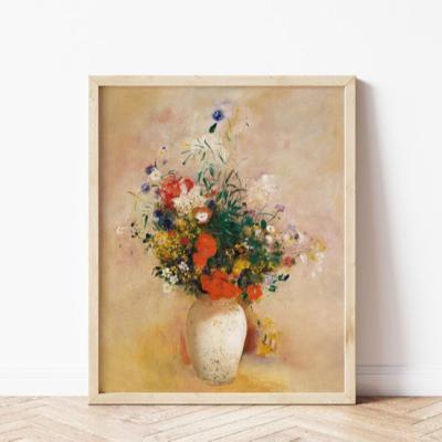 China Antique Wall Art Print Flower Vase Painting Vintage Classic White Still Life Print For Living Room Home Decoration for sale