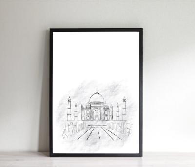 China Taj Mahal Print Minimalist India Modern Art Landmark Poster Architecture Building Wall Art Canvas Decorative Painting for sale