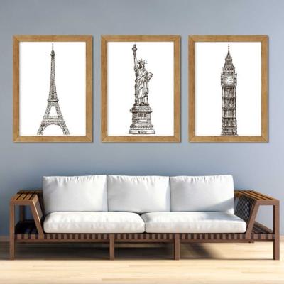 China Modern Statue Set of 3 Big Ben of the Liberty Tower Architecture Building Wall Art Canvas Decorative Painting for sale