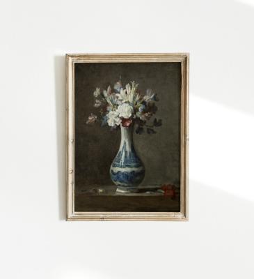 China Classic Vintage Print Flower Vase Antique Flower Wall Art Print Still Life Classic Painting For Living Room Home Decoration for sale