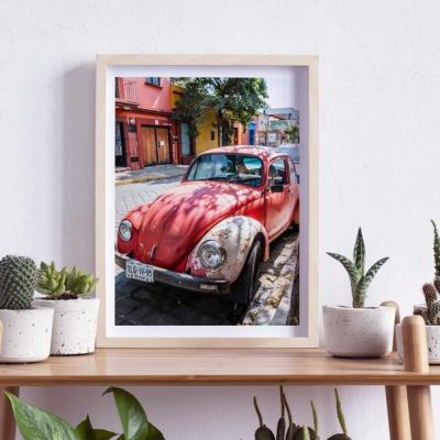 China Modern Street View Print Wall Art Canvas Paintings Landscape Old VW Red Beetle Photography for sale