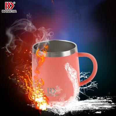 China Durable Eco Friendly Reusable Triple Layer Stainless Steel Powder Coating Vacuum Coffee Handle Mug for sale