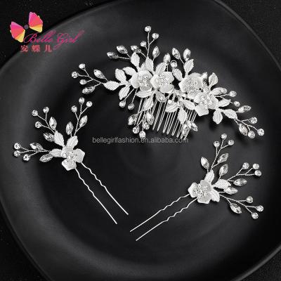 China BELLEGIRL elegant fashionable 2021 Europe and American style hair accessories wedding bridal exquisite design rhinestone forks rose flower comb for sale