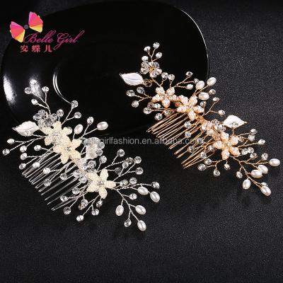 China BELLEGIRL fashionable elegant Europe and American new type wedding hair accessories bead handmade rhinestone hot hair comb for bride for sale