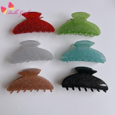 China Custom Hair Accessories BELLEGIRL 2022 Color Volume In Stock High Quality Big Claw Hair Clip Glitter Women Girls Shape XL Hair Claw Oversized for sale