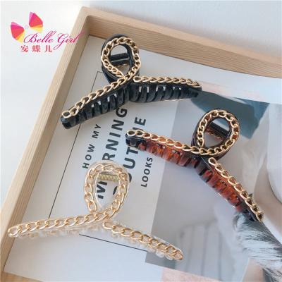 China Korean Fashion CIA Fashion Acrylic Hair Claw Gold Hair Claw Chain Clip For Women for sale