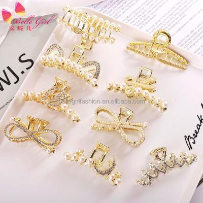 China New Arrival Fashion BELLEGIRL Fashion Hair Accessories Women Gold Metal Girls Crystal Claw Cuts Headwear Pearl Hair Claw for sale