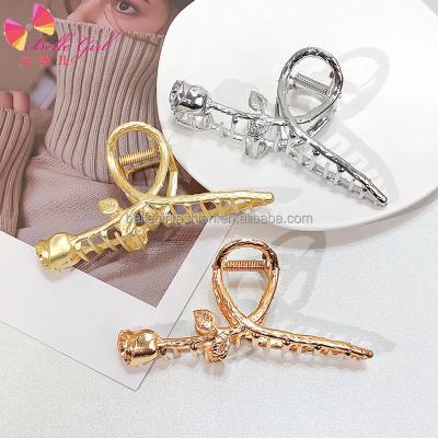 China Wholesale Elegant High End Female Gold 11.5cm Metal Hair Accessories BELLEGIRL 2022 Hair Accessories Shark Claw Rose Hair Ponytails Claw Clips for sale