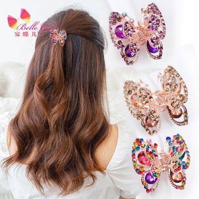 China High Quality Hair Accessories BELLEGIRL Custom Logo Card Packing Small Hair Claws 3.5cm Metal Rhinestone Butterfly Hair Claw With Logo for sale