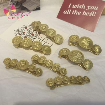 China BELLEGIRL Popular Baroque Vintage Hair Pins Metal Hairpin Medallion Medallion Gold Metal Royal Hair Clips Women Accessories for sale