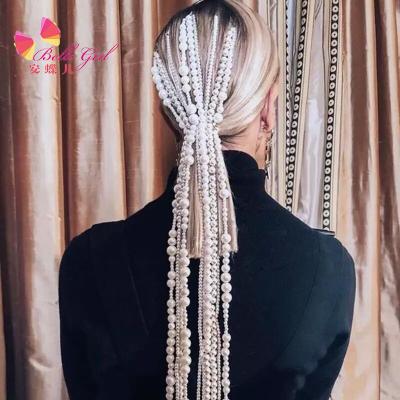 China New Design Fashion BELLEGIRL Fashion Long Pearl Hair Chain Accessories Factory Jewelry Tassel Head Chain Hair Clips For Women for sale