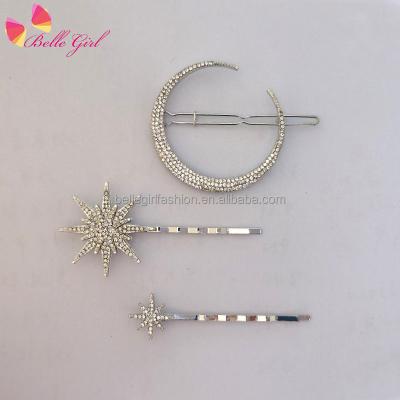 China BELLEGIRL hair accessories factory ready to ship custom high quality card luxury rhinestone packaging luxury round hair accessories metal star hair clip for sale