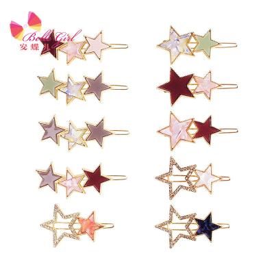 China BELLEGIRL Fashion New Design Fashion New Design Hair Clip Accessories Factory Hot Selling Colorful Cute Alloy Star Alloy Women Geometric Hollow Hair Clips for sale