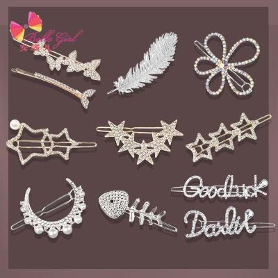 China Fashion BELLEGIRL New Arrival Star Feather Butterfly Fishes Flower Geometric Pearl Rhinestone Alloy Metal Koreanhair Clips For Girls for sale