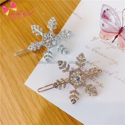 China Fashion BELLEGIRL 2021 Europe and American style new latest hot hair clips simple elegant glitter rhinestone snow clips for Christmas for sale