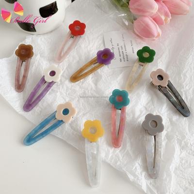 China 2022 Wholesale New Arrival Candy Color Custom Map Flower Side Clear Hair Clips BELLEGIRL Hair Accessories Single Pins Hair Accessories For Kids for sale