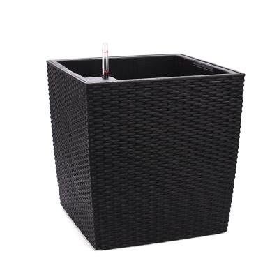 China Eco - Friendly Cheap Square Rattan Self Watering Plastic Planter Flower Pots for sale