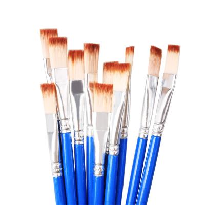 China Factory Wholesale Nylon Single Cheap Blue Plastic Handle Flat Art Paint Brush For Paint Brush Oil Painting for sale