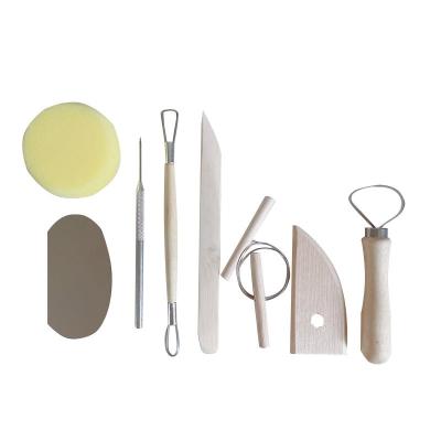 China Tiktok Hot Sale 8 Pcs Wooden Pottery Set Ceramic Making Tools and Metal Consumables Hand Clay Carving Sculpting Modeling Tool Kit for sale