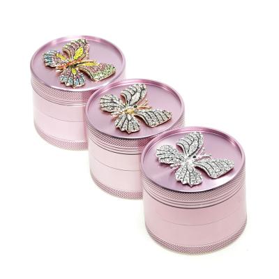 China Popular Aluminum Alloy Grinder Cigarette Grinder Tobacco 2.5 Inch 4 Layer Diamond Butterfly Fresh Herb Grinder Custom Logo for sale