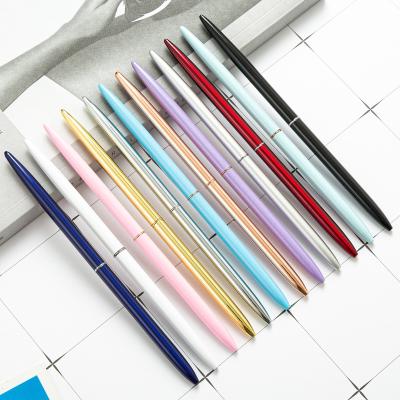 China 2023 Very Thin Thin Point Pen Rose Gold Thin Twist Ball Pen New Arrival Office Stationery Metal Ballpoint Pen For Gift for sale