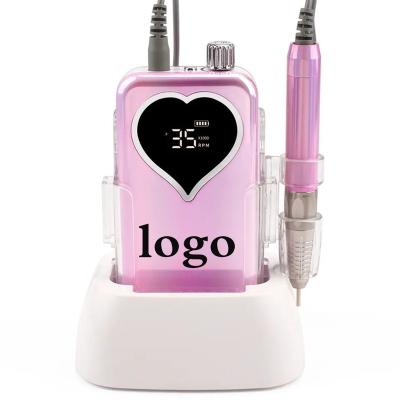 China Custom Professional Logo Rechargeable Battery Brushless Electric Logo Nail Drill Machine 35000rpm Drill Set Manicure Professional Pedicure Pedicure for sale