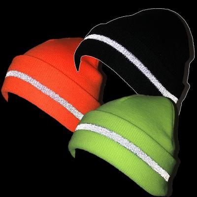 China New JOINT Night Walk Reflective Embroidered Custom Knit Hat Outdoor Sports Safety Knitted Beanie Hat for sale