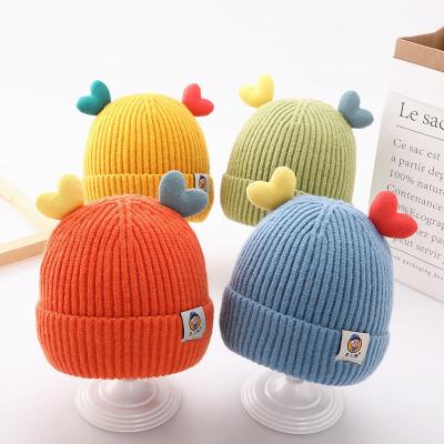 China 2022 Cheap COMMON Lovely Woolen Heart Knit Baby Winter Beanie Hats For Children for sale