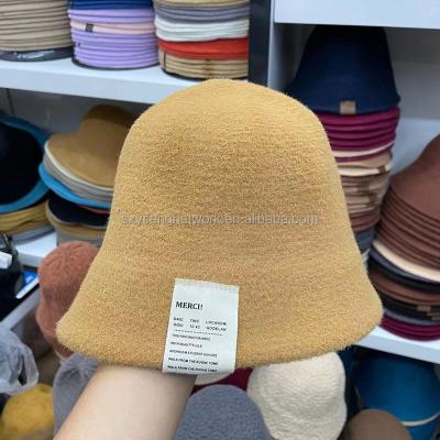 China Women Winter Bucket Hat Vintage Wool Label Letter Fisherman Winter Warm Woolen COMMON Hats for sale