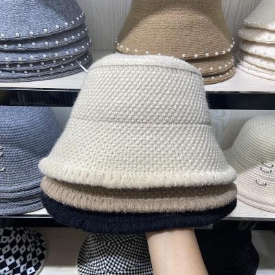 China Fashion Lady Solid Soft Warm Winter Hat COMMON Sherpa Bucket Thick-brimmed Knitted Fisherman Hats for sale