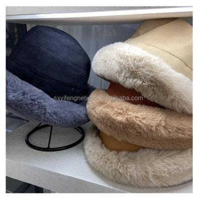 China JOINT Super Warm Women Fluffy Faux Fur Thicken Fisherman Cap Fleece Winter Bucket Hats for sale