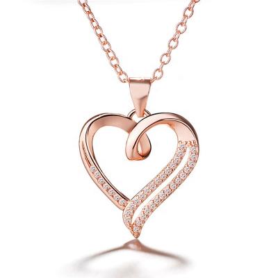 China 2021 Newest Designer Gold Silver Plated Crystal Diamond Heart Pendant Necklace for sale