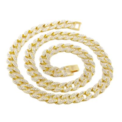 China CLASSIC Miami Cuban Link Bling Rhinestone Finish Hip Hop Necklace Jewelry Men's Gold Chains Necklace Men for sale