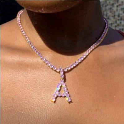 China 2021 Big Sale CLASSIC CZ Tennis Chain Iced Out Diamond Letter Pendant Necklace for sale