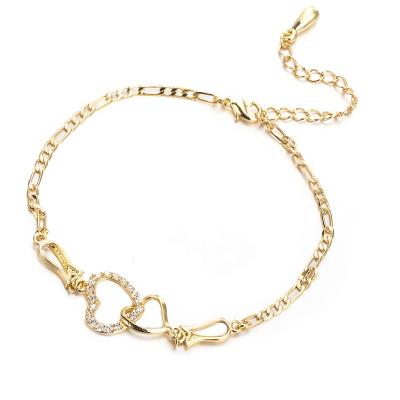 China CLASSIC Hot Selling Gold Anklets Double Heart Shape Bracelet Feet Chains Jewelry For Women for sale