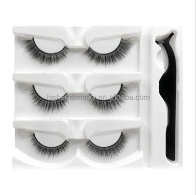 China Feather Mink Lashes Private Label 3d Mink Lashes Non Stick Using 3 Pack Lashes Wick With Tweezers for sale