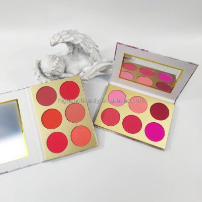 China Hot Selling Cosmetics Waterproof 6 Colors Blush Makeup Blusher Rose Gold Marble Peach Pink Blusher Palette for sale