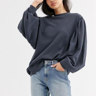 China 2021 High Quality Crewneck Balloon Sleeve Custom Oversized Women Anti-wrinkle Autumn Logo OEM Sweatshirt for sale