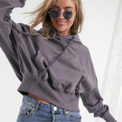 China 2021 Anti-wrinkle stylish streetwear cotton drop causal knitted shoulders refine oversized crop hoodies for women 100% cotton for sale