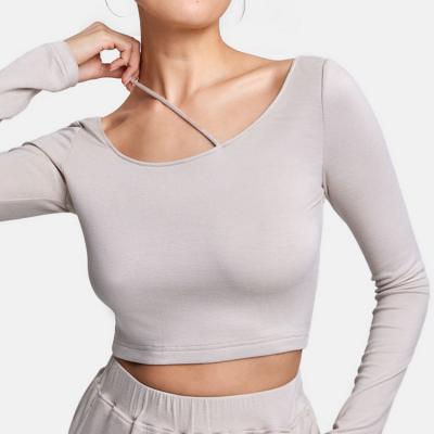 China 2021 Breathable Lightweight Casual Spandex Soft/Nylon Sport Long Sleeve Crop Top Yoga T-Shirt For Women for sale