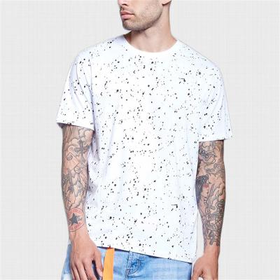 China 2021 Anti-Wrinkle Soft Knit Tee All Over Paint Splatter Print Short Sleeves Manufacturer Unisex T-shirt Custom Logo for sale